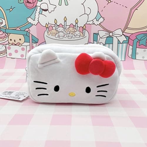 Akutoer Cartoon Cosmetic Bag With Zipper,Kawaii Plush Makeup Bag,Cute Brush Organizer Toiletry Bag for Women Girls (Cat White) thumbnail 2