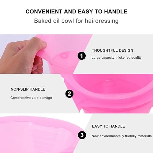 KALLORY Hair Color Mixing Bowl, 3pcs Plastic Hair Dye Bowl with Handle Color Mixing Tint Bowl Hair Color Mixing Tool for Salon Hairdressing, Pink thumbnail 5