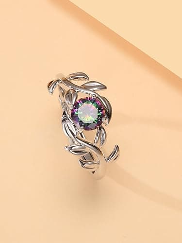 Yaresul 0.8CT Adjustable Women Leaf Ring, White Gold Birthstone Rings for Women Adjustable Wedding Ring for Women Simulated Gemstone Statement Engagement Stackable Open Size 5-9 - F-June thumbnail 4