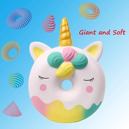 Anboor 13 Inches Squishies Jumbo Unicorn Donut Kawaii Soft Slow Rising Scented Giant Doughnut Squishies Stress Relief Kid Toys (White) thumbnail 7