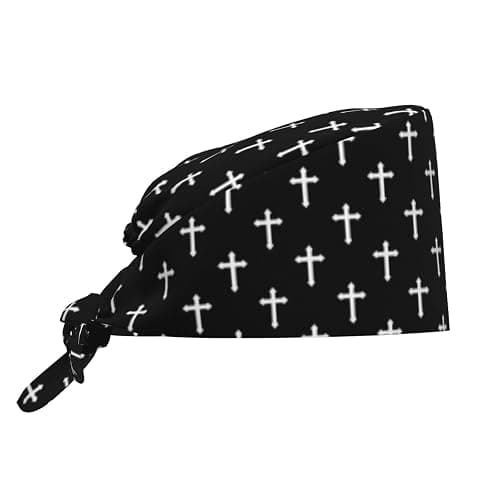 Jesus Christian Cross Working Cap Scrub Cap with Sweatband for Women Men Adjustable Tie Back Nurse Surgical Caps - Image 1