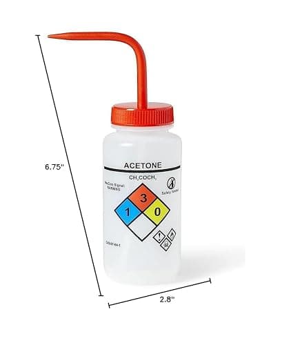 United Scientific™ UniSafe™ Wash Bottle for Acetone, 500mL - Labeled with Color Coded Chemical & Safety Information (4 Colors) - Wide Mouth, Self Venting, Low Density Polyethylene thumbnail 5