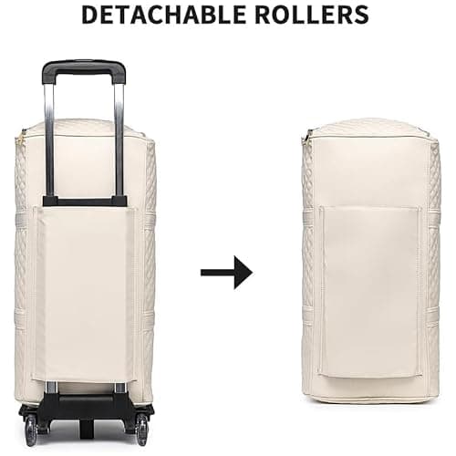 Myjennibag Travel Bag with Wheels, Myjennibag Foldable Travel Bag Carry On, 2 In 1 Convertible Large Pu Leather Waterproof Duffle Bag (White with Wheels) thumbnail 2