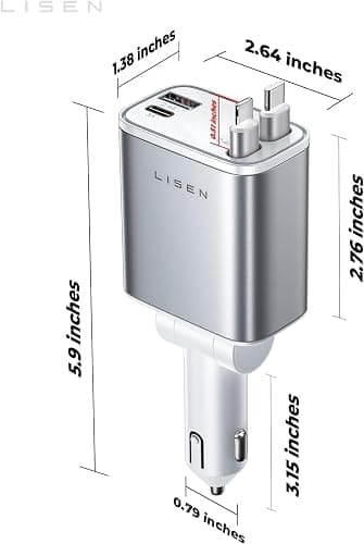 LISEN Retractable Car Charger for iPhone, for iPhone 17 Pro Max 16 15 14 13 12 Plus Mini, Cute 4 in 1 Retractable USB C Car Charger Fast Chareg for Women Men, 84W Fast Charging Car Accessorie thumbnail 9