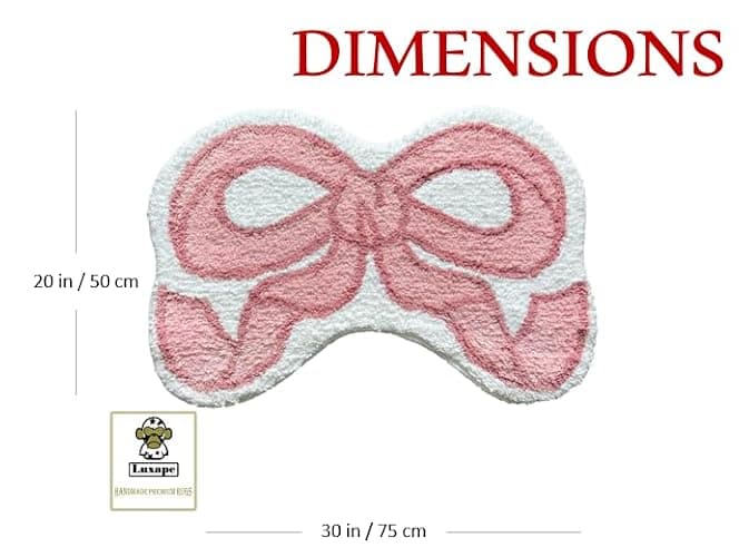 Luxape Bow Rug - Bow Shaped Bathroom mat - Handmade & Premium- 30in (75cm) - Pink bathmat - Designer Rugs - Aesthetic Room Decor - Cute Room Decor Coquette bathmat Rug thumbnail 3