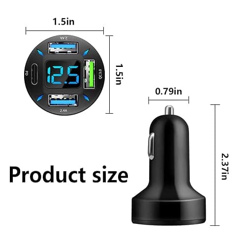 Car Charger 66W Super Fast Charging with USB PD&QC 3.0(Voltmeter&LED Lights) Universal Quick Charge for 12-24V Car Cigarette Lighter Plug,Compatible with iPhone 14 13 12,S22 S21 S20,iPad(Black) thumbnail 2