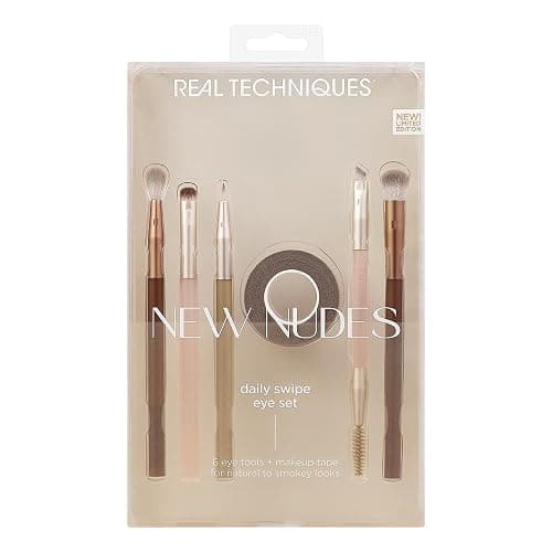 Real Techniques New Nudes Daily Swipe Eye Kit, Makeup Brushes For Eyeshadow, Liner, & Brows, Makeup Tape, For Natural Or Smokey Makeup Look, Synthetic Bristles, Cruelty-Free & Vegan, 7 Piece Set - Image 1