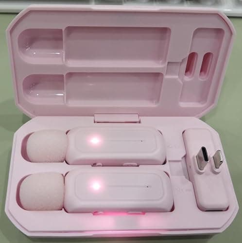 Ecomxia 2 Pack Wireless Lavalier Microphone for iPhone iPad Android with Charging Case - 7H Clip on Lapel Microphone Wireless for Video Recording Vlogging, YouTube, Interview, 3 Mode Denoise (Pink) thumbnail 2