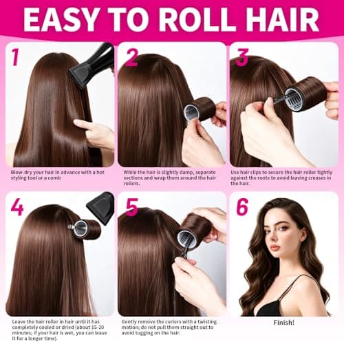 Teenitor 18pcs Hair Rollers Set, 9 Hair Rollers for Women and 9 Hair Clips 3 Sizes Self Grip Hair Rollers (40mm, 50mm, 60mm), Rollers Hair Curlers for Short Medium Long Hair thumbnail 7