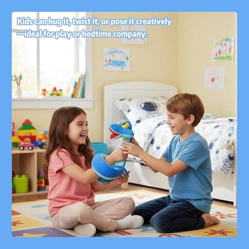 41-Inch Poseable Blue Snake Plush, Bendable Cartoon Stuffed Snake, Soft Plush Body for Room Decor, Fan Collection & Animal Lovers thumbnail 5