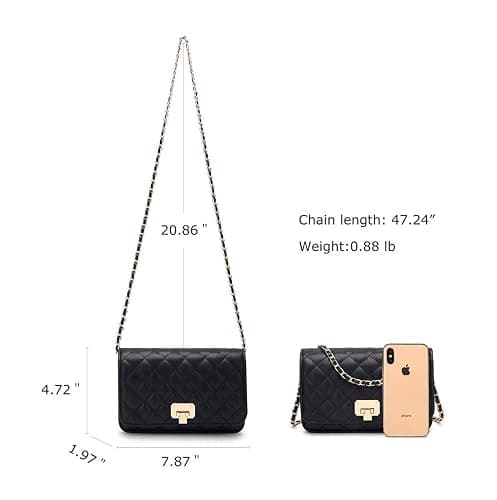 HAKSIM Women Black Quilted Purse Lattice Clutch Small Crossbody Shoulder Bag with Chain Strap Leather thumbnail 3