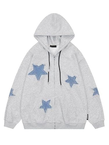 Fronage Y2K Zip Up Jacket for Women Star Graphic Oversized Hoodies Aesthetic 90s Gothic Sweatshirt Clothes Men thumbnail 3