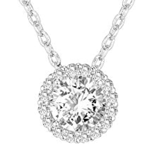PAVOI 14K Gold Plated Post Faux Diamond Round Solitaire Pendant Halo Necklace | Gold Necklace for Women | Slider Adjustable thumbnail 3