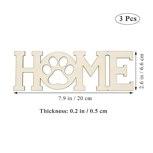 3pcs Home Paw Wood Sign Blank Wooden Dog Cat Paw Plaque Unfinished Wood DIY Crafts Cutouts Ornaments for Puppy Pet House Door Wall Decorative, 7.9x2.6 in thumbnail 3