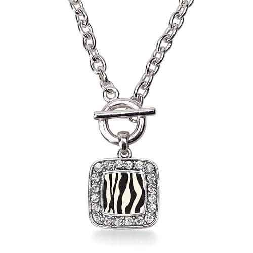 Inspired Silver - Silver Square Charm 18 Inch Necklace with Cubic Zirconia Jewelry - Image 1