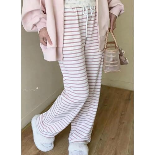 Xojbzoo Y2K Kawaii Pink Striped Casual Straight Leg Pants for Women Fashionable Loose Wide Leg Sports Pants thumbnail 4