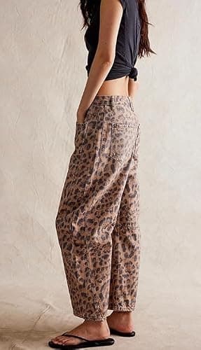 Haohukeji Barrel Jeans Women Boyfriend Baggy Barrel Floral Print Denim Ankle Pants Mid Rise Wide Leg Sweatpants Y2k Patchwork thumbnail 4