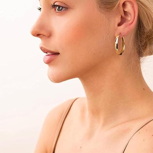 Gold Hoop Earrings for Women 5mm Wide Sterling Silver Hoops Earrings S925 Hypoallergenic Big Hoop Earrings Gifts thumbnail 2