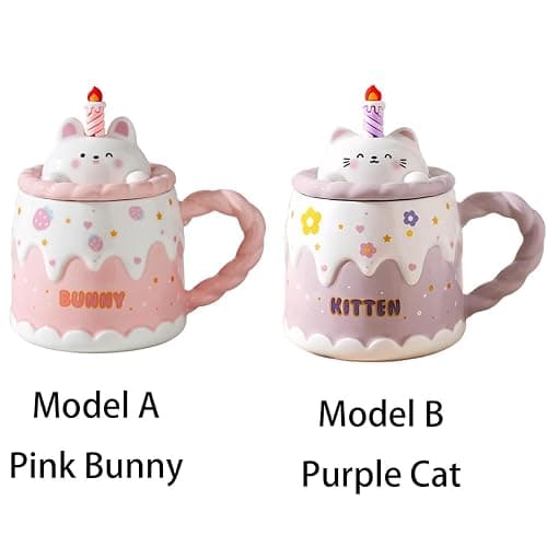 GawmFoiuy Adorable Cake Ceramic Coffee Mug - Elegant Birthday Gift for Women and Girl, Cute Rabbit Cup with Sweet Design, Perfect Present for Her Daily Tea & Coffee(Model A) thumbnail 4