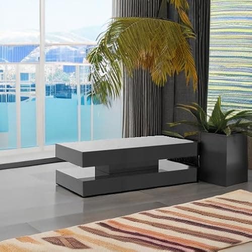 Uspeedy 47.3in Large High Glossy LED Coffee Table with 2 Storage Drawers,Black/White Modern Coffee Tables for Living Room,Living Room Tables,APP LED Lights (Black) thumbnail 5