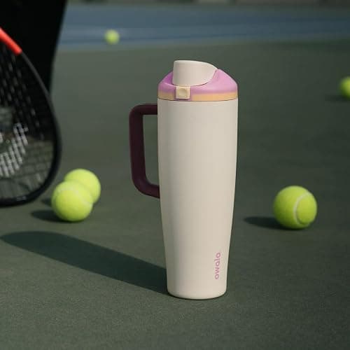 Owala FreeSip Tumbler Insulated Stainless Steel Water Bottle with Built-in Straw and Side Handle, For Travel, Work, School, and Sports, 40oz, BPA Free, Leak Proof, Angel Food Cake thumbnail 2