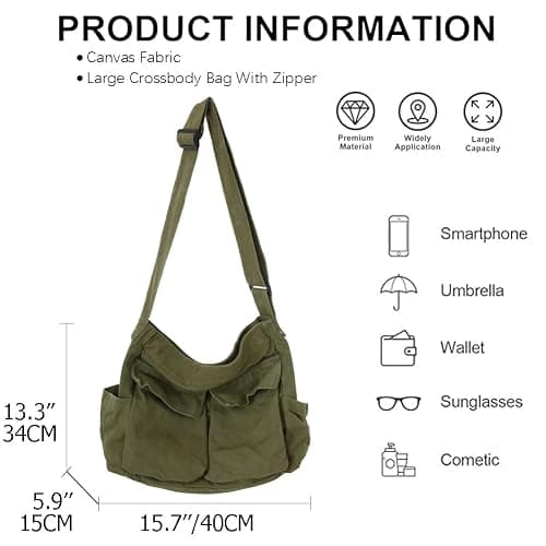 KlaOYer Canvas Messenger Bag Large Hobo Bag Crossbody Shoulder Bag Tote Bag with Pocket for Women and Men thumbnail 6