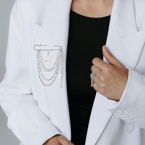 Safety Pin Brooch with Hanging Chains Charms Decorative Punk Gothic Collar Brooches Pins for Sweater Dress Skirt Tie Pins Emo Pins thumbnail 7