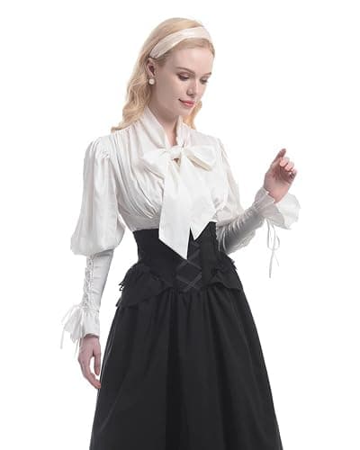 Nuoqi Victorian Blouse Womens Gothic Shirt Vintage Long Sleeve Lotus Ruffle Tops thumbnail 5