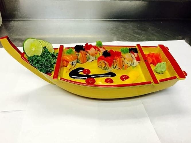 JapanBargain 4120, Japanese Sushi Boat Plastic Sashimi Sushi Serving Tray Boat Shaped Food Platter, Made in Japan, 18.5-inch, Yellow thumbnail 2