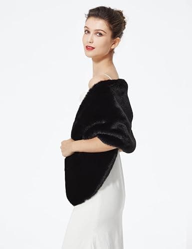 BEAUTELICATE Châle Étole En Fausse Fourrure Cape Boléro De Femme Mariage Hiver Sur Robe de Soirée Mariée Cérémonie Fête Demoiselle d'honneur Grande Taille thumbnail 2