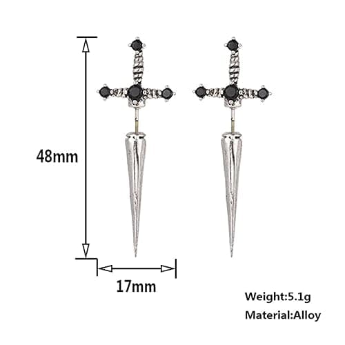 Vintage Gothic Sword Earrings Rhinestone Crystal Dagger Earrings Punk Style Sword Dangle Earrings Costumes Festival Jewelry for Women and Men thumbnail 4