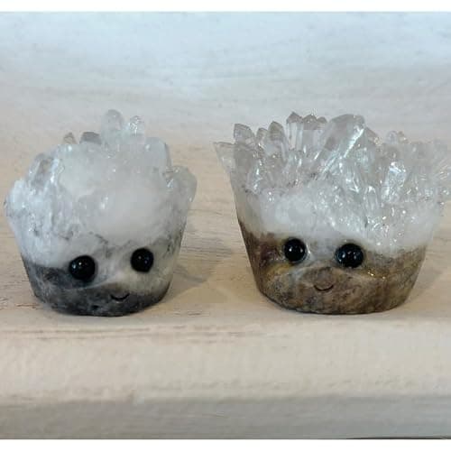 Picki Nicki Natural Punk Rock Quartz Crystals Stones with Cute Faces, Gemstones for Home Decor (Set of 2, Clear Quartz) thumbnail 5