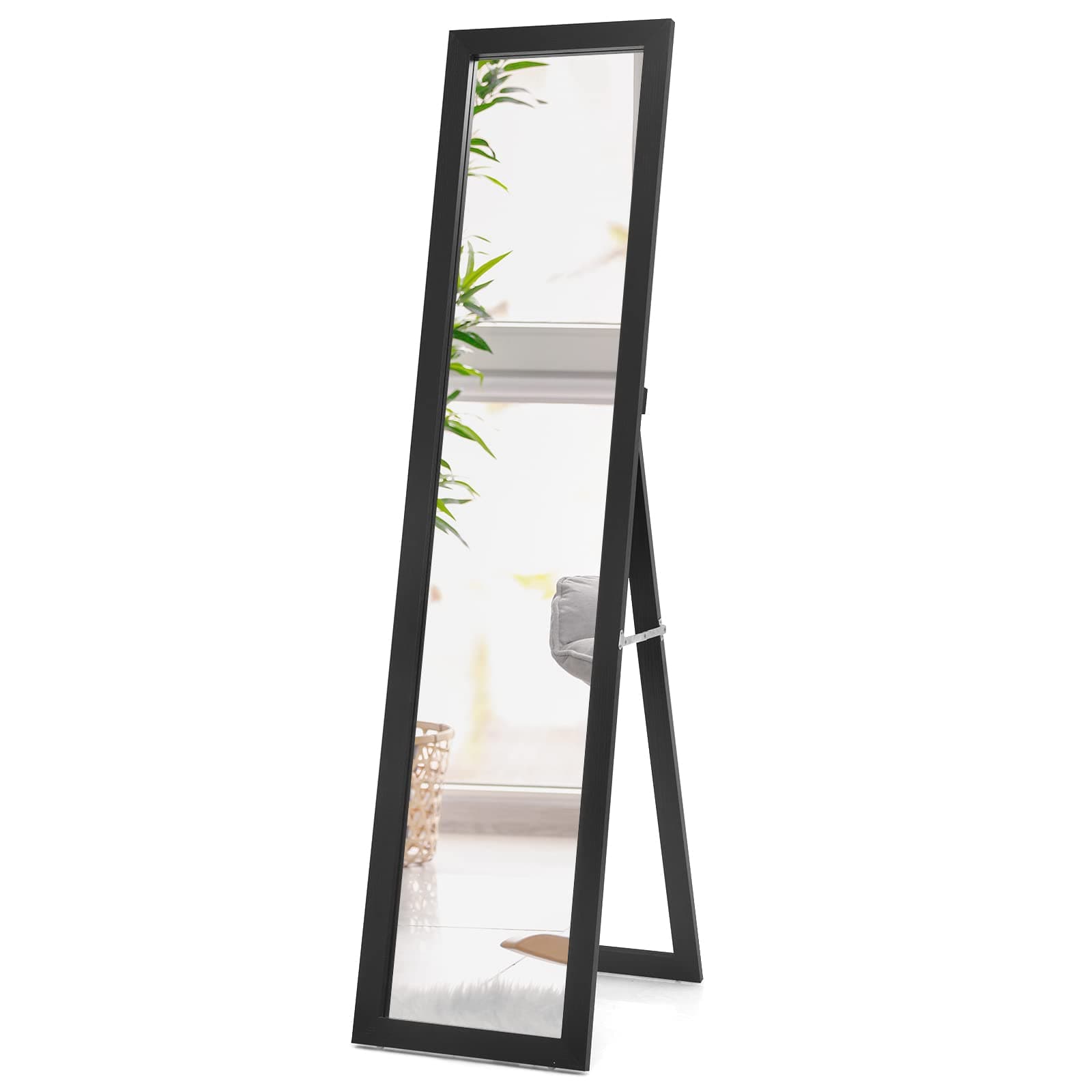 Giantex Full-Length Wood Mirror, Standing Mirror & Wall Mirror, Country House Style Cloakroom Mirror w/Wooden Frame, Free-Standing, for Bedroom, Living Room, Clothing Store (Black) - Image 1