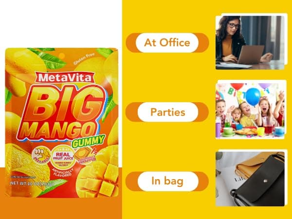 (2 Pack 10oz) MetaVita - Big Mango Gummy Candy – Individually Wrapped Peelable Mango Gummies candy with Real Puree – Chewy, Gluten-Free-Total 282g thumbnail 7