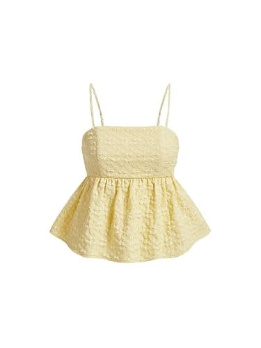 SOLY HUX Women's Spaghetti Strap Ruffle Hem Peplum Cami Top Jacquard Camisole - Image 1