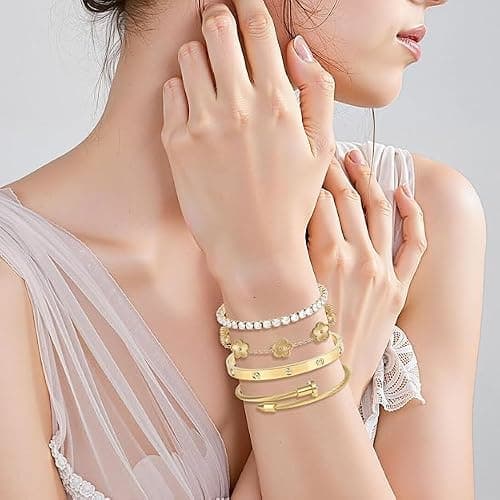 Hidaily 4Pcs Love Bracelet Set, Plated Bracelet Sets, Adjustable Gold Stack Bracelets thumbnail 6
