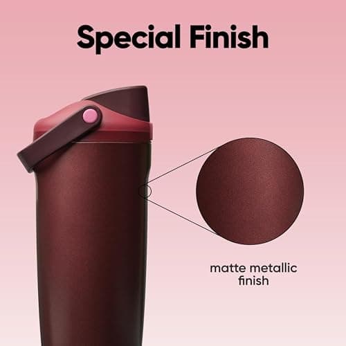 Owala FreeSip Sway Insulated Stainless Steel Water Bottle with Two-Way Spout, Built-In Straw and Bucket Handle, Made for Travel, School, and Sports, 30oz, BPA Free, Leak Proof, Black Cherry thumbnail 8