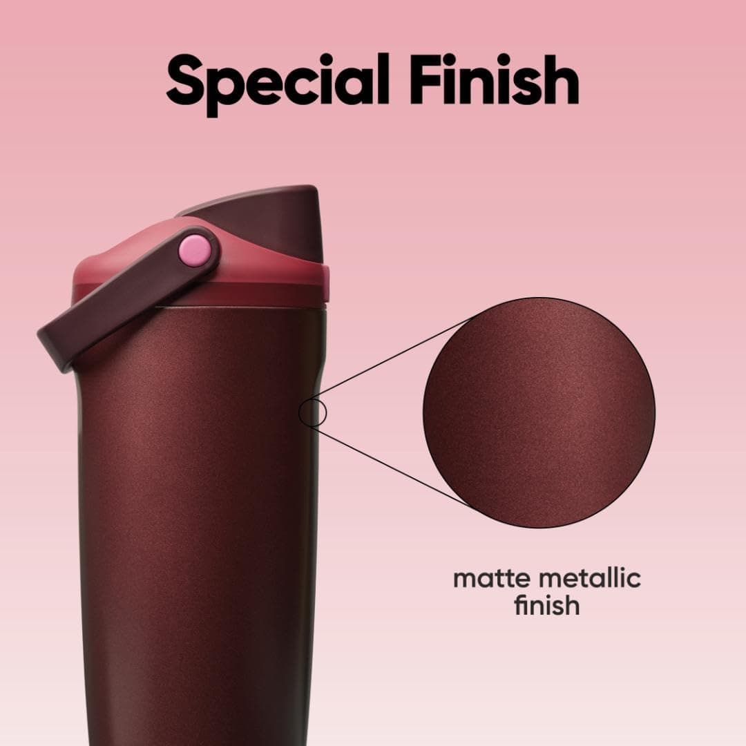 Owala FreeSip Sway Insulated Stainless Steel Water Bottle with Two-Way Spout, Built-in Straw and Bucket Handle, Made for Travel, School, and Sports, 40oz, BPA Free, Leak Proof, Black Cherry thumbnail 6