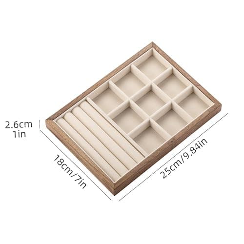 MIGAKU HOME 9 Grid +3 Line Black Walnut Wooden Jewelry Tray Organizer with Velvet Lining - Premium Jewelry Storage for Rings, Earrings, Brooches, LuxuryJewelry Drawer Organizer & Display Tray thumbnail 3