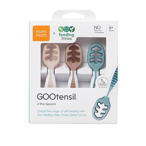 NumNum Baby Spoons Set, Feeding Littles x Silicone Pre-Spoon GOOtensils for Baby Led Weaning, Self-Feeding & Teething, First Stage Toddler Utensils for Ages 6+ Months, 3-Pack, BPA-Free (Neutrals) - Image 1