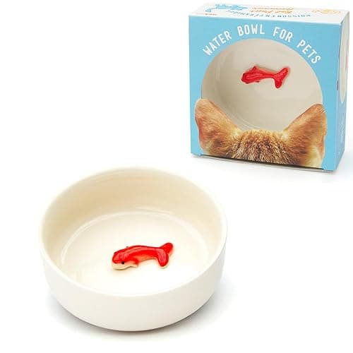 Suck UK Cat Bowls - Fish Bowl - Cat Water Bowl - Funny Animal Accessories - Ceramic Dish - Novelty Pet Supplies - Pets Prank Gift - Animal Owner Gifts - 3D Hand Painted Goldfish - Pet Humor - White - Image 1