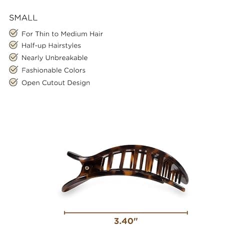 TELETIES - Small Flat Round Clip - Strong Grip, Bendable Teeth, Comfortable Curved Design - For Lying Down, Yoga, Driving & More - Ideal for Thin-Medium Hair - For All Hair Textures - Tortoise thumbnail 2