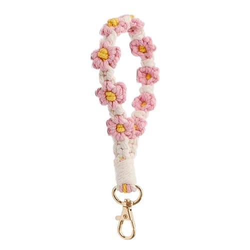 XGALBLA Cute Macrame Keychain Boho Handmade Weave Wristlet Bracelet Keychain Floral Wrist Lanyard Keyring Holder for Women - Image 1