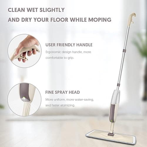 HOMTOYOU Spray Mops for Floor Cleaning: Wet Floor Mop with 3 Washable Microfiber Pads for Hardwood Laminate Wood Vinyl Ceramic Tiles Home Kitchen - 4 piece set - Spray Mop With 3 Mop Pads thumbnail 3