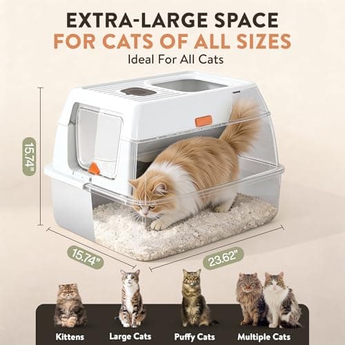 XL Stainless Steel Cat Litter Box with Enclosure and Pooper Scooper - Durable Black Metal Litter Box for Big Cats, High Sides for Anti-Leakage, Never Absorbs Odors, Non-Sticky - (60x40cm) (White) thumbnail 3