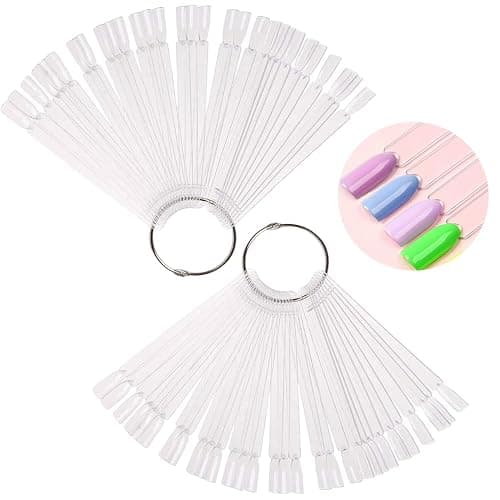XFentech 100 PCS Clear Nail Swatches Fan-shaped Nail Swatch Sticks Nail Colour Display Tips - Transparent Art Tips Color Sticks with Metal Ring for Salon and Beginners - Image 1