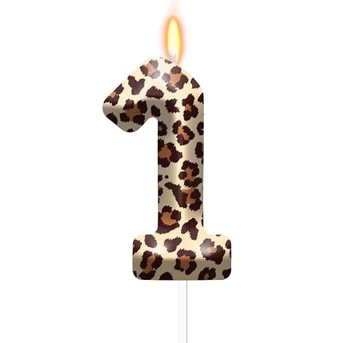 Leopard Birthday Candles, Number 1 Candle Birthday Cake Decoration for Boys Girls, Cake Topper for Cheetah Print Theme Party Supplies (Number 1) - Image 1