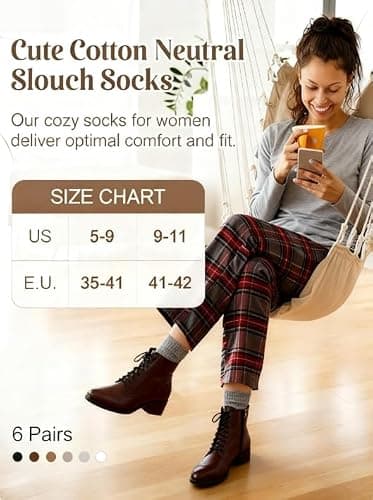 YSense Women's Cotton Crew Socks 6 Pairs, Long Cute Aesthetic Neutral Athletic Boot Socks for Women Stocking Stuffers Gifts thumbnail 3