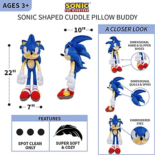 Franco Kids Bedding Super Soft Plush Cuddle Pillow Buddy, One Size, Sonic The Hedgehog thumbnail 2