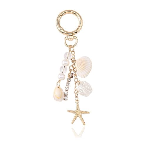 OKKRMGZ Beach Keychain with Gold Starfish and Seashell Charms Coastal Bag Charm Keychains for Women Cute Beachy Purse Accessories Sea Shell Travel for Ocean Lovers and Coastal Vibes - Image 1